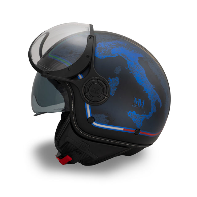 Casque jet Nero Impulso : Chrometech bleu électrique, énergie visuelle, identité italienne