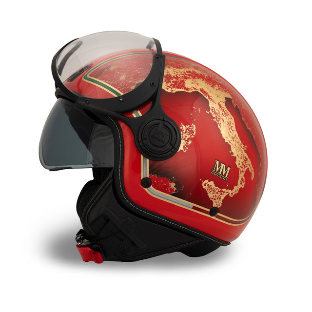 Casque jet Rosso Italia : finitions or, identité italienne, caractère iconique