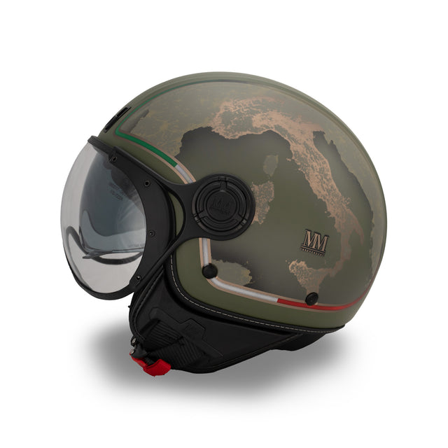 Casque jet Verde Avanguardia : finitions bronze, identité italienne, caractère militaire
