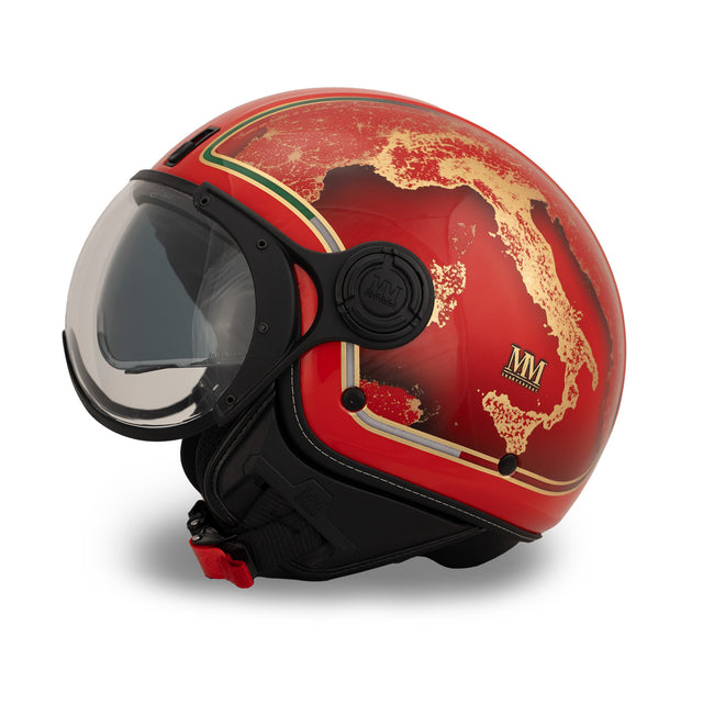 Casque jet Rosso Italia : finitions or, identité italienne, caractère iconique